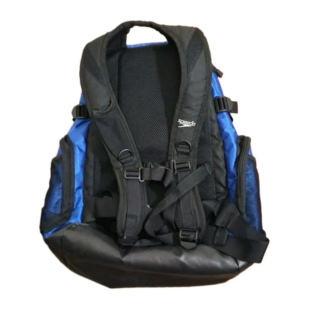 Speedo Teamster 35L Swim Backpack Blue Black Swim Gear Bag Wet Pocket Dirt Bag